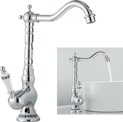 Obrázek produktu pro Retro kohoutek Kuchyňská dřezová baterie Jednopáková koupelnová baterie Antique Nostalgie Silver
