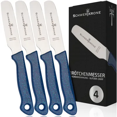 Produktbild von Schwertkrone® Buckelsmesser 4er Set [ SOLINGEN - DE] - Brötchenmesser - Brotzeitmesser Edelstahl - Frühstücksmesser - Buckelsmesser mit Holzgriff - Messer Olivenholzgriff - Dünnschliff