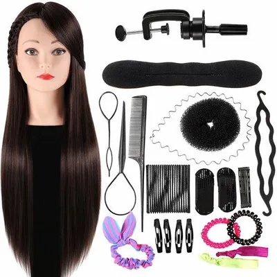 Produktbild von Trainingskopf mit Tischklemme - Friseurkopf – Übungskopf Friseur –Kastanienbraun Haar - 70 cm