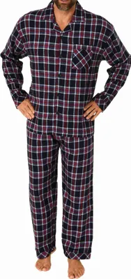 Produktbild von Herren Flanell Schlafanzug langarm Pyjama zum durchknöpfen - 222 101 15 873 ; navy , 48