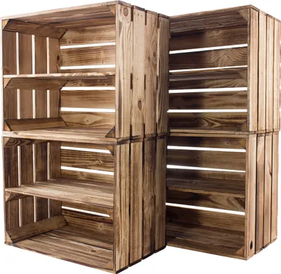 Produktbild von 9x geflammte/braune Holzkiste mit Zwischenboden 50cm x 40cm x 30cm Regal Obstkiste Weinkiste Holzregal Wandregal Box