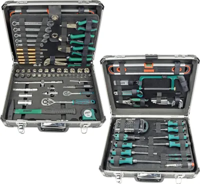 Two open tool cases filled with various tools, displayed side-by-side.