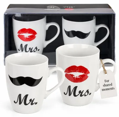Kaffeebecher 2er-Set Mr. & Mrs., 300 ml, Keramik, spülmaschinengeeignet