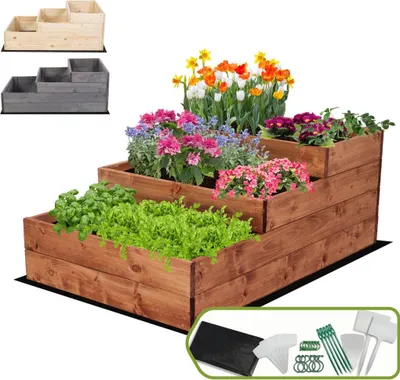 Produktbild von MODO24 Hochbeet Holz, Pflanzkasten, Massivholz, Kiefer, Kräuterbeet, Blumenkasten, Garten, Terrasse, 36x60x93 cm, Braun, ZP07