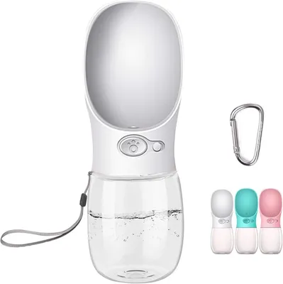 Immagine prodotto di Borraccia per cani – ideale per i viaggi – 350 ml – portatile – a prova di perdite – bianca
