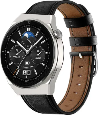 Produktbild von Strap-it Huawei Watch GT 3 Pro 46mm Armband Leder (Eng Schwarz)