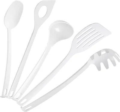 Produktbild von Fackelmann Kochbesteck Set Blanca, 5-teiliges Küchenhelfer-Set in Weiß  Hitzebeständig, Spülmaschinenfest, Designed in Germany