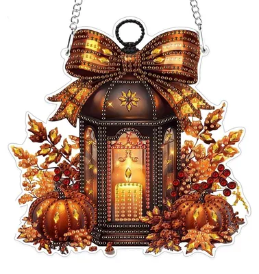 Image de Kit de loisirs créatifs : pendentif "citrouille" pour peinture diamant, décorations de fenêtre double face