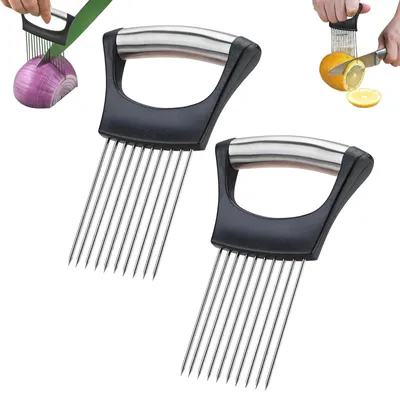 Image de 2 supports pour trancheuse à oignons, en acier inoxydable, outil de découpe de légumes pour la viande, les oignons, les pommes de terre et les tomates