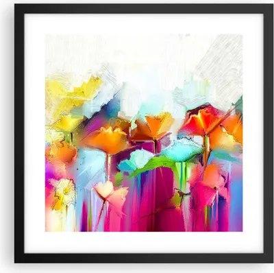 Produktbild von Gerahmtes Poster - Schwarzer Rahmen - Blumen Wiese Sommer - 40x40 cm - Wand Bild - Wanddeko - Wandbilder - Kunstposter - Wandposter - Bilderrahmen - Bilder - Kunstdruck - Wandbild - P2BAC40x40-4095