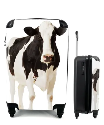 Produktbild von MuchoWow® Koffer Handgepäck Trolley Rollkoffer Kleine Reisekoffer mit 4 Rollen - Kuh - Weiß - Schwarz - Tiere - Cabin Size < 55x40x23 cm & 55x40x20 cm - Fotokoffer - Kabinenkoffer - Boardgepäck - Reise-Box - Reisekoffer - Reisegepäck - Koffer mit Bild - Trolley für Kinder