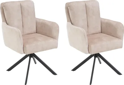 Produktbild von Polsterstühle - Beige - Schwarz - Stoffbezug - Metallgestell - 180 Grad drehbar - 2er Set