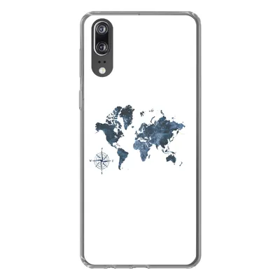 Produktbild von MuchoWow® Handyhülle Schutzhülle Hülle für Huawei P20 Weltkarte - blau - Kompass Silikon Softcase Handy Hülle - Hardcover