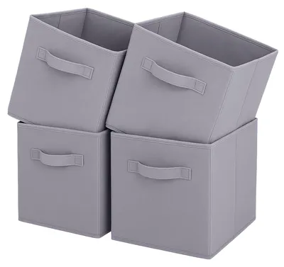 Image de Boîtes de rangement pliables en tissu avec poignées, lot de 4, 33 x 33 x 33 cm, pour la maison, la chambre d'enfant, l'armoire et le rangement des jouets