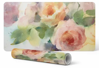 Produktbild von Rutschfeste Schreibtischunterlage mit Aquarellblumenmuster, 90 x 45 cm