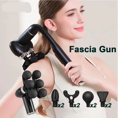 Produktbild von Fascia-Massagegerät mit 6 Aufsätzen und Handgriff – Hochfrequenz-Vibrationsmassagegerät für Körper, Nacken, Schultern, Taille und Rücken