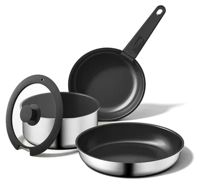 Produktbild von 5-teiliges Keramik Pfannenset mit abnehmbarem Griff, Induktion, Schwarz
