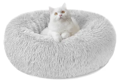 Produktbild von Katzenbett Katzenkorb Tierbett - Rund - Plüsch - Hellgrau - 50 cm - Waschbar