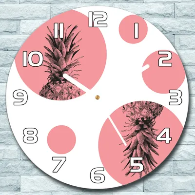 Produktbild von Wanduhr aus Glas Rund fi 30  Rosa Ananas Quarz Deko Schlafzimmer Büro