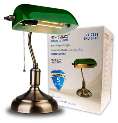 Immagine prodotto di V-TAC VT-7151 Lampada da tavolo Vintage con portalampada 1*E27 in bronzo antico e paralume in vetro colore verde - SKU 3912