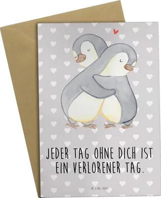 Produktbild von Mr. & Mrs. Panda Grußkarte Pinguine Kuscheln - Grau Pastell - Geschenk, für Partner, dankeskarten, Hochzeitstag, hochzeitskarten, einladungskarten, Freund, Frauen