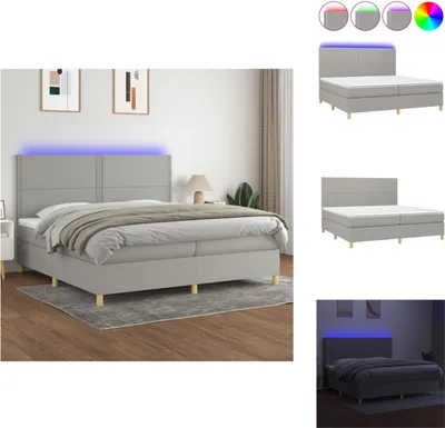 Produktbild von vidaXL Boxspringbett mit Matratze & LED Hellgrau 200x200 cm Stoff -  Betten & Bettgestelle