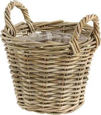 Produktbild von Dehner Rattankorb mit Henkeln, Ø 40 cm, Höhe 30 cm, Rattangeflecht, grau/braun