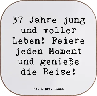 Produktbild von Mr. & Mrs. Panda Untersetzer für Gläser Spruch 37. Geburtstag Lebensfreude - Weiß - Geschenk, gläseruntersetzer, Coaster, Alter, Flaschenuntersetzer, unvergesslich