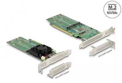 Produktbild von DeLOCK PCI Express x16 Karte zu 4 x intern NVMe M.2 Key M - Low Profile Formfaktor, PCIe, M.2, Grün, Aktiv, 1 Lüfter, 32 Gbit/s