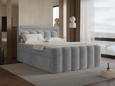 Obrázek produktu pro Chilly Möbel Design Postel Luméra Duo - Komfortní boxspringová postel se zásuvkami, LED osvětlením, matrací a topperem 140x200 cm / 2 zásuvky / H4 / Monte / Šedá