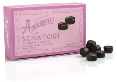 Produktbild von Amarelli Senatori, Weiche Lakritz mit Veilchen-Aroma, Box, 100 g, Amarelli Italien