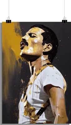 Zdjęcie produktu dla Plakat muzyczny - Plakat Freddy Mercury - Złoty plakat - Plakat Rockband - Plakat Queen - 61x91cm - Idealny do oprawienia w ramkę