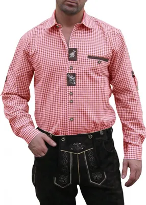 Produktbild von German Wear, Trachtenhemd für Lederhosen mit Verzierung rot/kariert, Größe:S