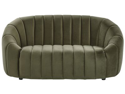 BELIANI 2-Sitzer Sofa Dunkelgrün Samt mit Niedriger Rückenlehne Gesteppt Oval Muschel Form Retro Wohnzimmer Schlafzimmer Ausstattung Couch Polstersofa