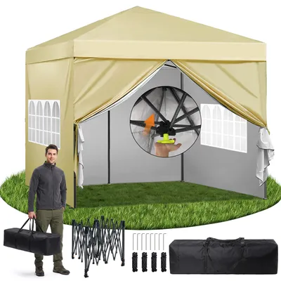 Produktbild von Pavillon 3x3m Faltpavillon Wasserdicht Stabil Winterfest, Pop Up pavillon mit seitenwänden, Verstellbare Höhe, Metallrahmen, Partyzelt Pavillion Klappbar für Camping Garten Festival Party