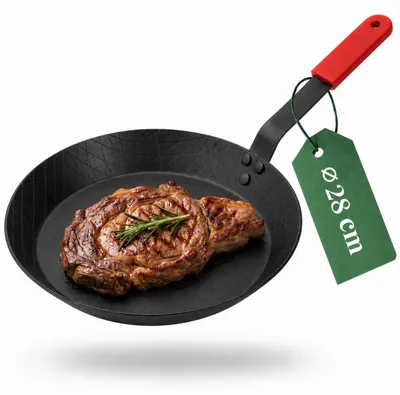 Produktbild von pasoli Steak Pfanne Ø28cm - Kohlenstoffstahl Bratpfanne für alle Herdarten - inkl. Griffschutz aus Silikon