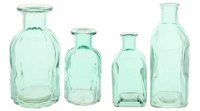 Produktbild von Vase "Aquagrün" im 4er Set, Glas in Dekorativen Formen, Höhe 10 cm, 13 cm, 14 cm, 19 cm