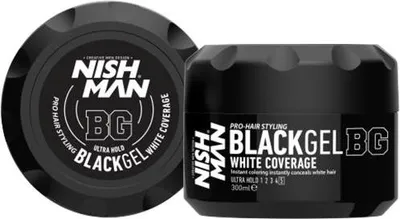 Produktbild von NISHMAN Schwarzes Gel Weißabdeckung 300ml - Sofortige Lösung zum Kaschieren von Weißen und Grauen Haaren mit Intensiver Schwarzer Farbe für ein Natürliches Aussehen