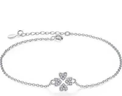 Produktbild von PANDACHARMS Silber Armband Armkettchen mit Kleeblatt, 925er Sterling Silber mit Zirkonia, Länge 16-18cm