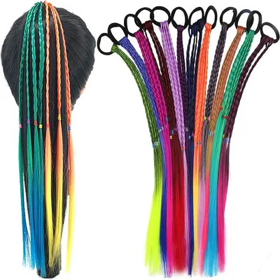 Produktbild von ASKSA Bunte Haarsträhnen Haarteile, 12 PCS Haarverlängerungs Clip Regenbogen Farbe Gerade Synthetisch Haarteil
