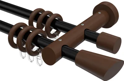 Produktbild von Interdeco Gardinenstange / Vorhangstange Schwarz / Nussbaum lackiert, Typ Talena Bero (Konus Schräge), 20 mm Ø 2-läufig, 200 cm