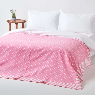 Obrázek produktu pro HOMESCAPES puntíkatý přehoz, 100% bavlna, růžová barva, 150 x 200 cm