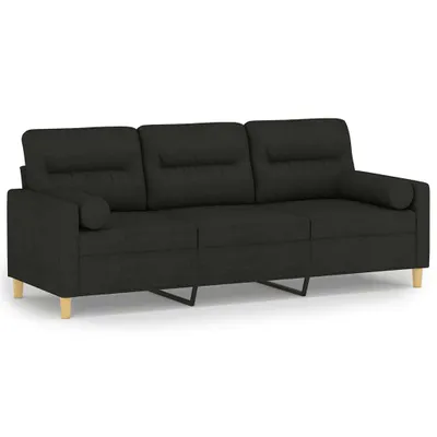 Zdjęcie produktu dla 3-osobowa sofa z poduszkami, czarna, 180 cm, tkanina