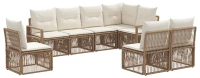 Image de Ensemble de canapés de jardin vidaXL, 8 pièces, beige, en polyrotin