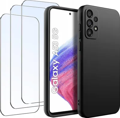 Immagine prodotto di SET Custodia per Samsung A53 5G | Nero opaco Silicone Slim +3 PEZZI VETRO
