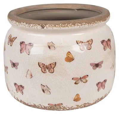 Immagine prodotto di Vaso da fiori Clayre & Eef Ø 20x15 cm Farfalle in Vetroceramica rosa beige