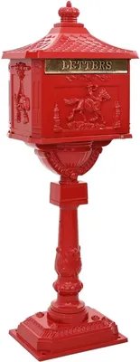Productafbeelding van Standaard brievenbus, vervaardigd uit gietaluminium, afmetingen 42,5 x 29,5 x 117 cm, vintage design voor buitengebruik, waterdicht, afsluitbaar, geschikt voor de ingang, tuin en voordeur, met invoerluik