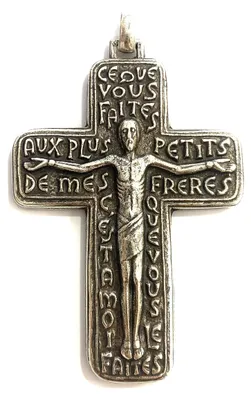 Religiöses Kreuz, Metall, versilbert, 80 x 54 mm