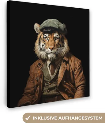 Produktbild von MuchoWow® - Leinwandbilder - Tiger - Porträt - Schwarz - Tier - Braun, Wandbild, Wanddeko Bilder Wohnzimmer, 90x90 cm