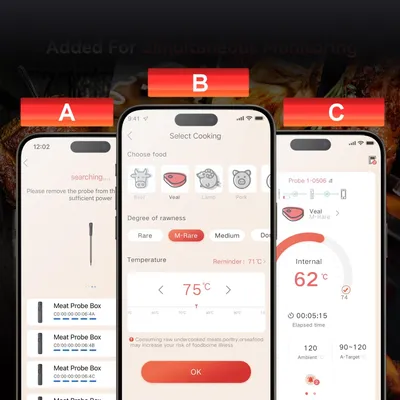Image de Thermomètre à viande, étanche, -20 °C à +300 °C, sans fil, Bluetooth